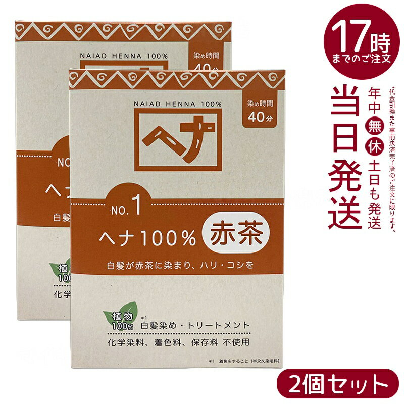 【2個セット】ナイアード ヘナ100％ 赤茶系 白髪染め 100g 天然 無添加 化粧品 髪に艶ハリコシを与える..