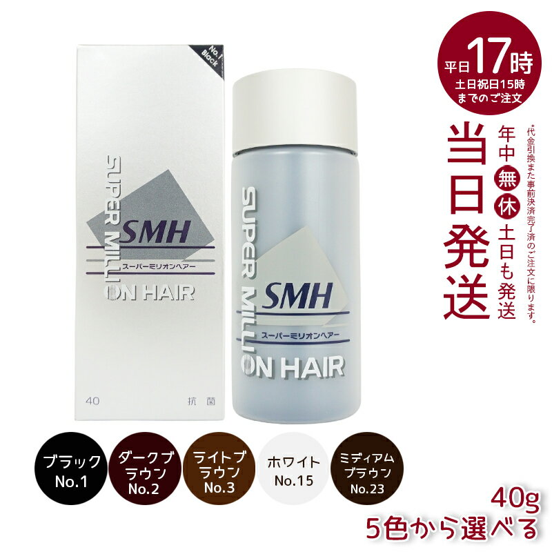 【5色選べる】ルアン スーパーミリオンヘアー 40g 薄毛隠し 白髪隠し 男性用 女性用 薄毛 白髪 頭皮 分け目 No.1 ブラック No.2 ダークブラウン No.3 ライトブラウン No.15 ホワイト No.23 ミディアムブラウン ヘアファンデーション ヘアパウダー 白髪カバー パウダー