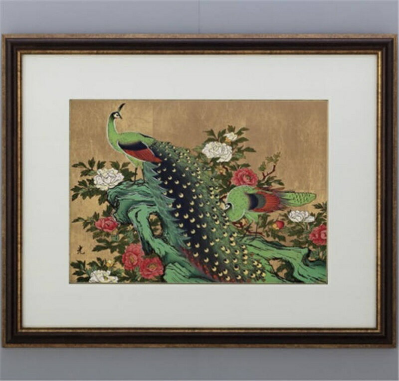 孔雀に牡丹(金箔アート) ( パネル フレーム 壁掛け 壁飾り 絵画 美術品 イタリアン雑貨 新築祝い 開店祝い 飾り 日本製 おすすめ おしゃれ かわいい ギフト プレゼント 可愛い 人気 結婚 出産 内祝い 引き出物 金婚式 )