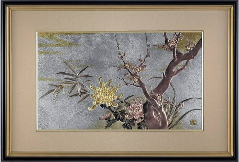 電鋳額 四君子 特大 ( パネル フレーム 壁掛け 壁飾り 絵画 美術品 イタリアン雑貨 新築祝い 開店祝い 飾り 日本製 おすすめ おしゃれ かわいい ギフト プレゼント 可愛い 人気 結婚 出産 内祝い 引き出物 金婚式 )