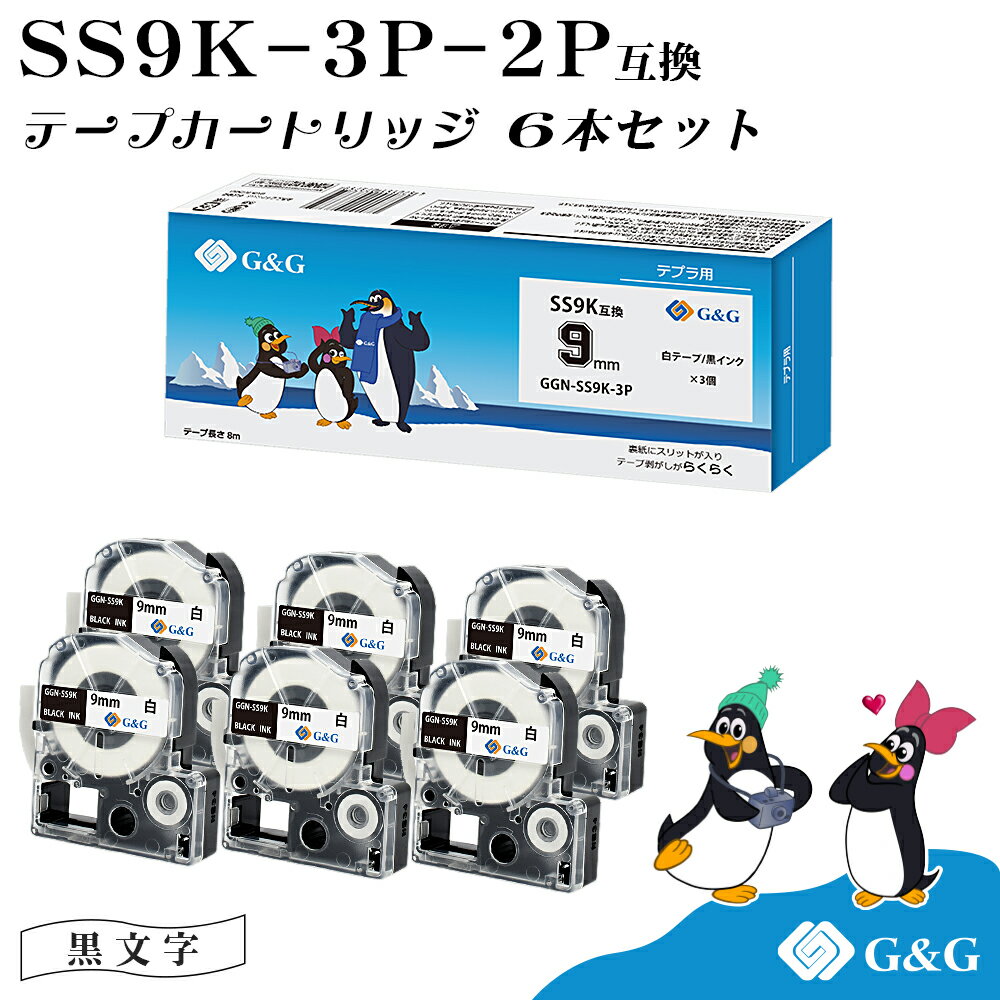 楽天インクのマイインク　楽天市場店G&G SS9K 3本セット×2個 キングジム 互換テープ テプラPRO 白地黒文字 幅9mm 長さ8m テプラテープ 送料無料