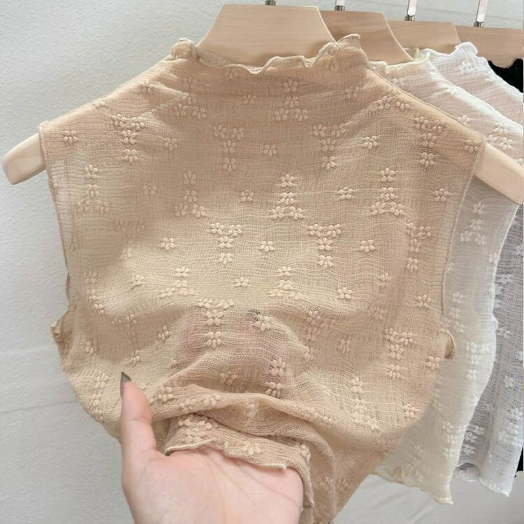 付け襟 透け感 レディース つけ襟 花柄 フリル XL つけ衿 付け衿 大きいサイズ フェイクカラー 重ね着風 レイヤード インナー ノースリーブ 大人可愛い S M L 透かし