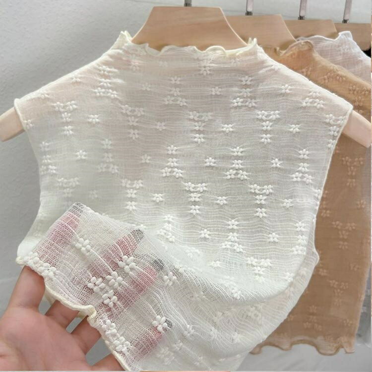 付け襟 透け感 レディース つけ襟 花柄 フリル XL つけ衿 付け衿 大きいサイズ フェイクカラー 重ね着風 レイヤード インナー ノースリーブ 大人可愛い S M L 透かし