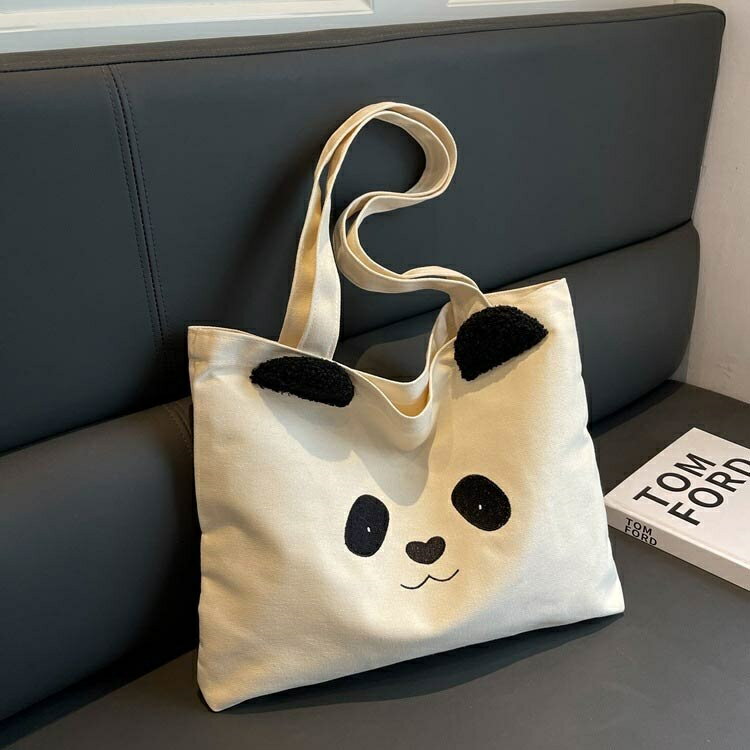 推し活 トートバッグ キャンバス レディース トート バッグ 大きめ 大容量 a4 軽量 通勤 通学 刺繍 折りたたみ パンダ サブバッグ 手提げ ガーリー シンプル カジュアル