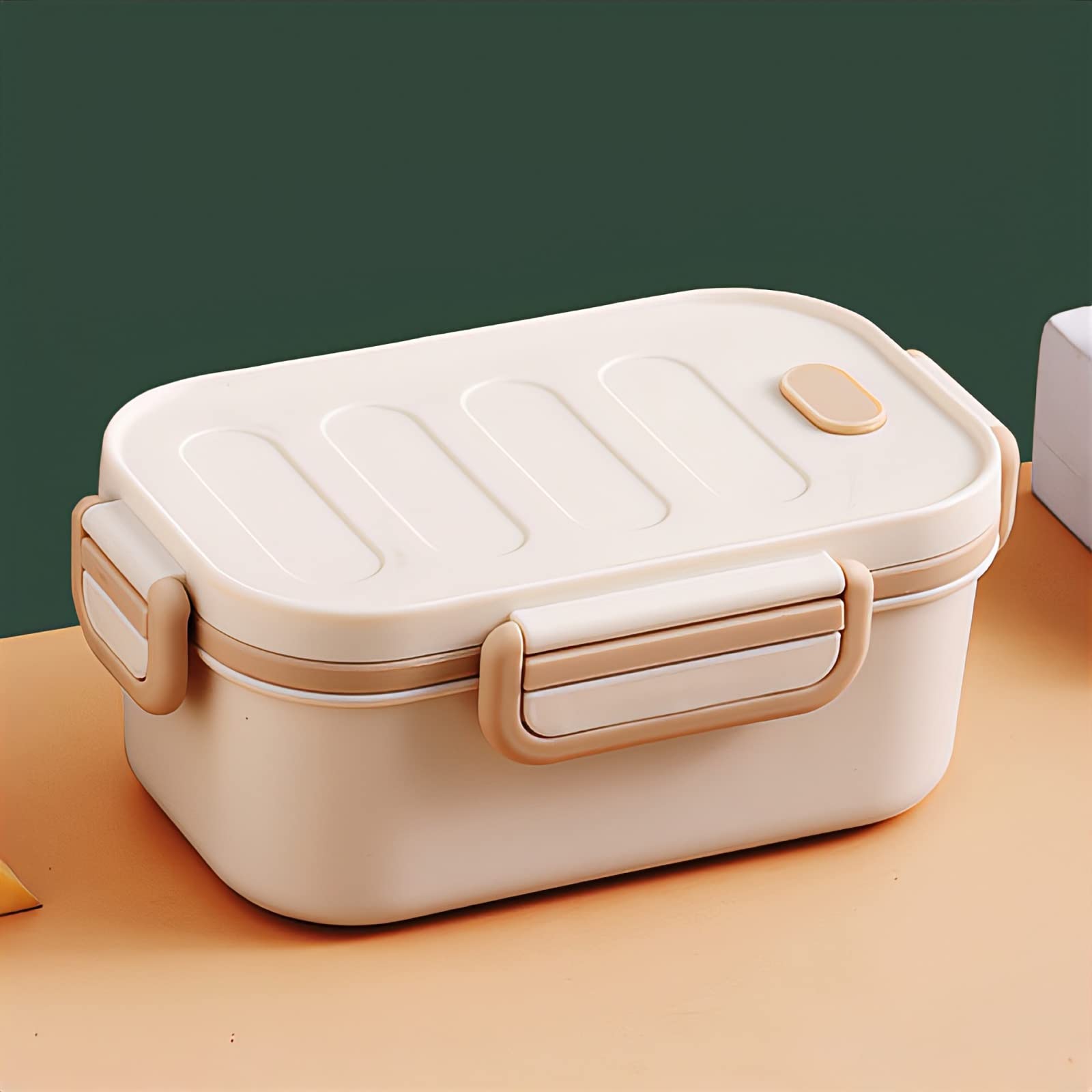 ランチボックス お弁当箱 仕切り レンジ可能 食器付き 密閉 パッキン一体構造 1000ML 出勤 学校 ピクニック 洗い簡単 電子レンジ対応 冷蔵庫対応 (グリーン)