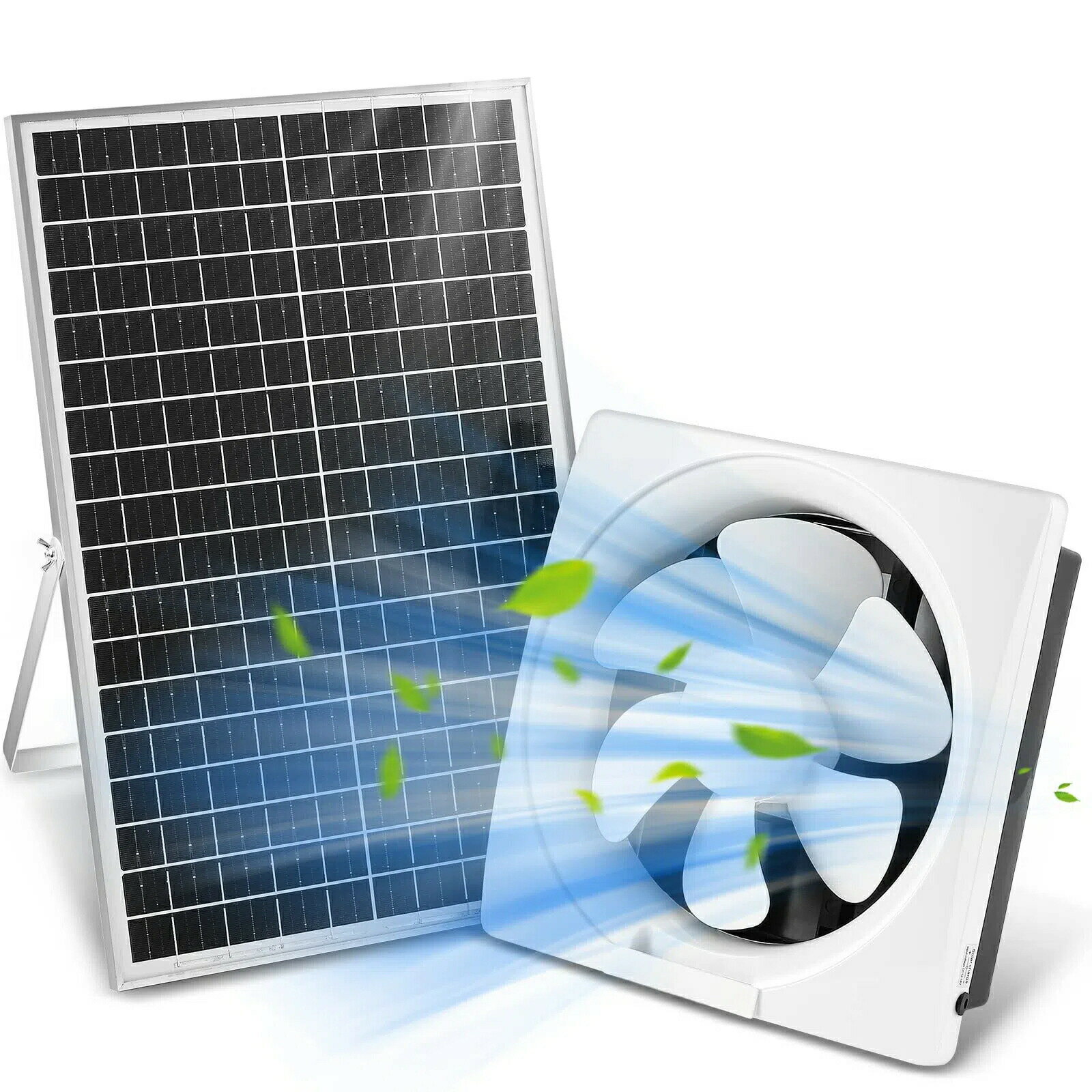 ソーラーパネルーファン 30wソーラーパネル+10wファン ソーラーバッテリー＋電源アダプター両用 パネル調節角度25-45度 温室、屋根裏部屋、鶏舎、車庫、地下室