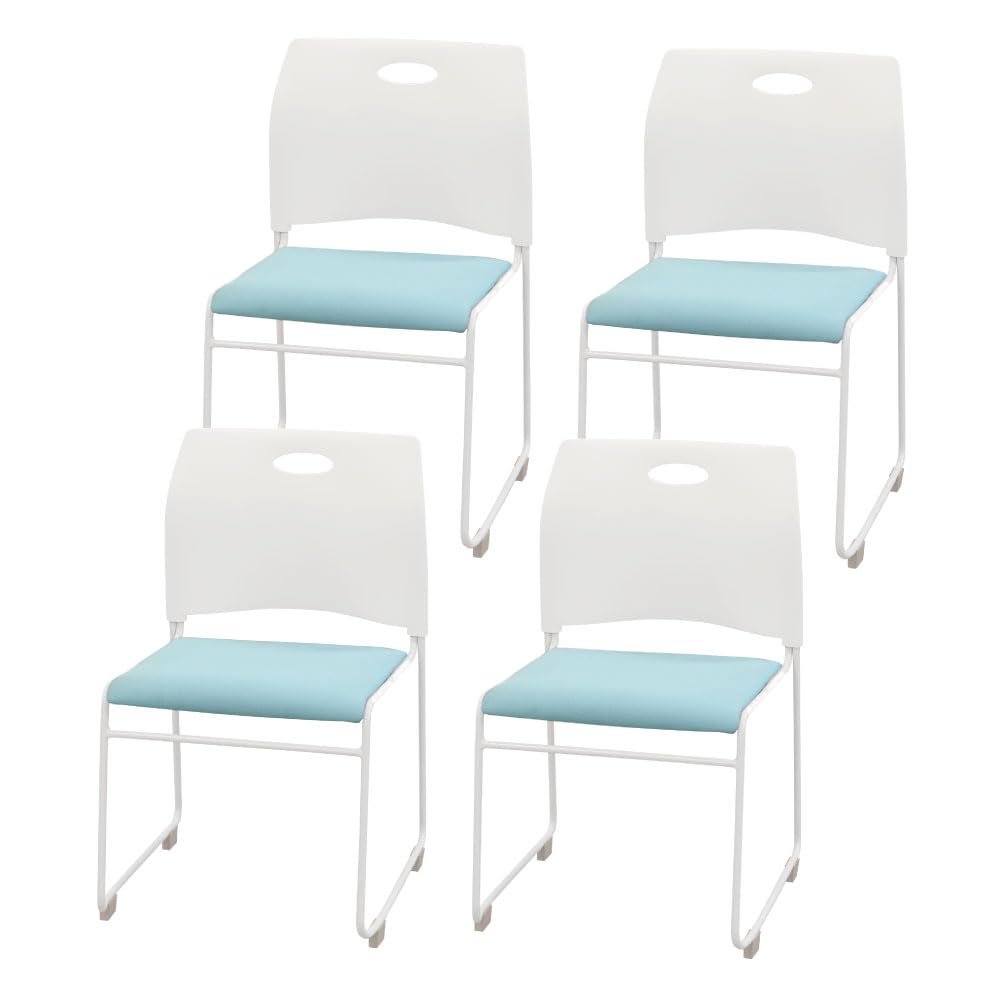 ミーティングチェア スタッキング 4脚セット 会議用椅子 ループ脚 取っ手付き グリーン