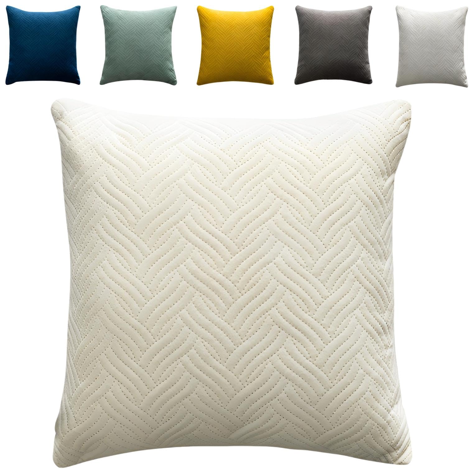 クッションカバー 45×45cm 北欧 モダン ベルベット キルティング (オフホワイト)