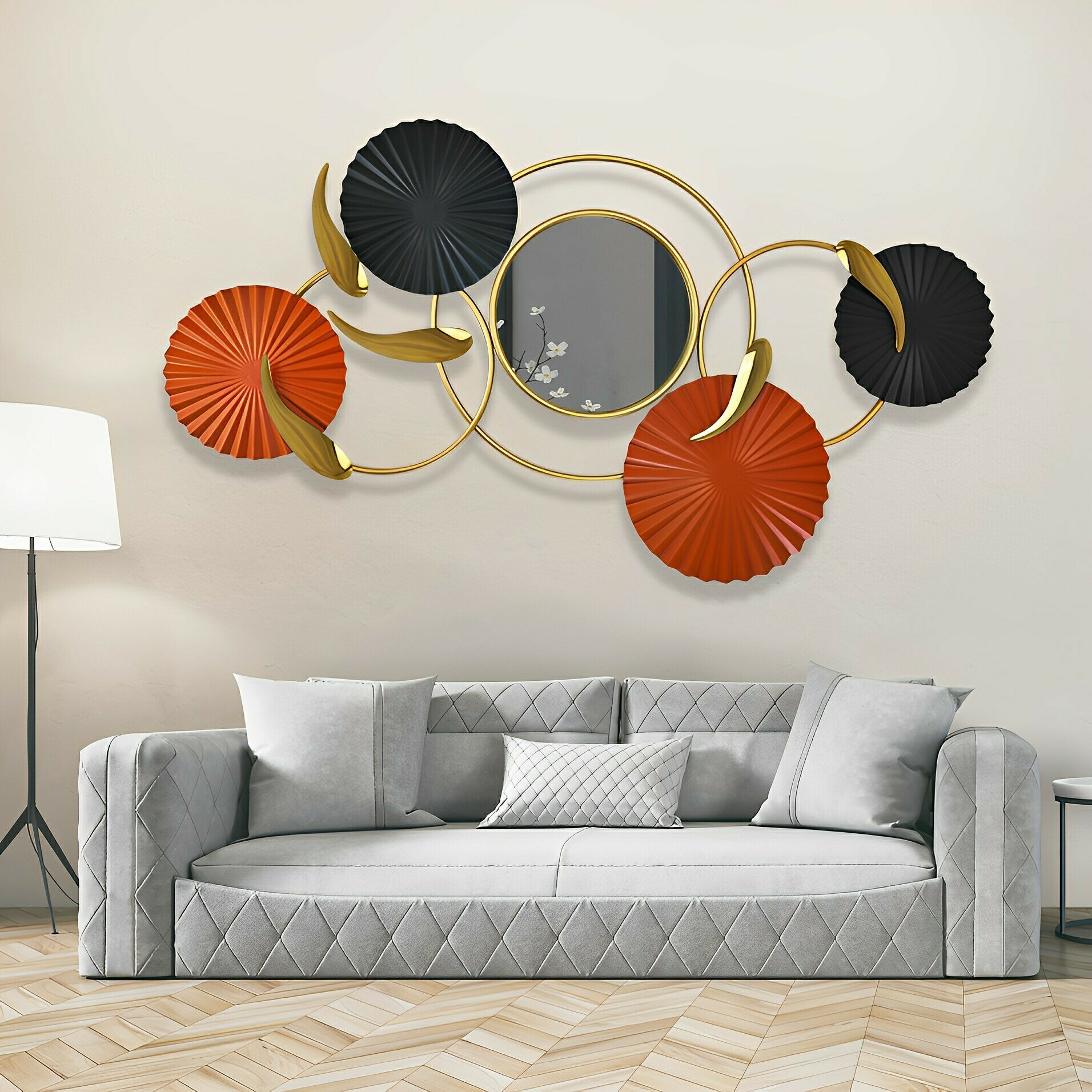 壁飾り 壁掛け鏡 ミラー ウォールミラー 丸 ウォールデコレーション アイアン 壁面装飾 壁デコ ウォー..