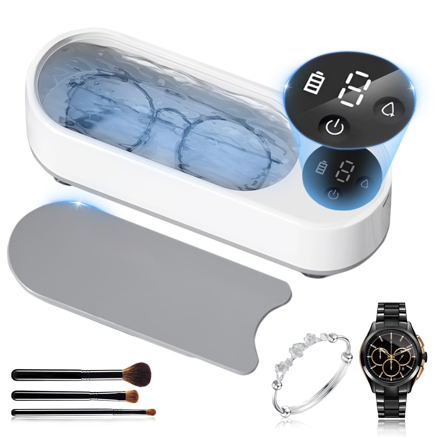 超音波洗浄機 メガネ洗浄機 強力振動45000Hz 小型家用 非接触式のクリーニング 360度隙間洗浄 洗浄 ア..