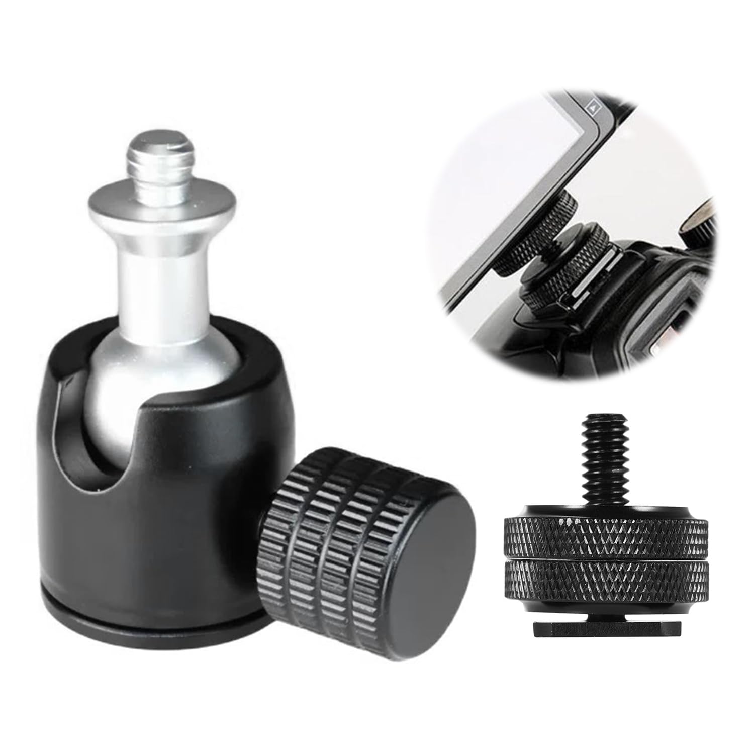 自由雲台 小型 ボール 自由雲台 ホットシューマウント付き 1/4インチネジ 超ミニ 360°回転可 パノラマ..