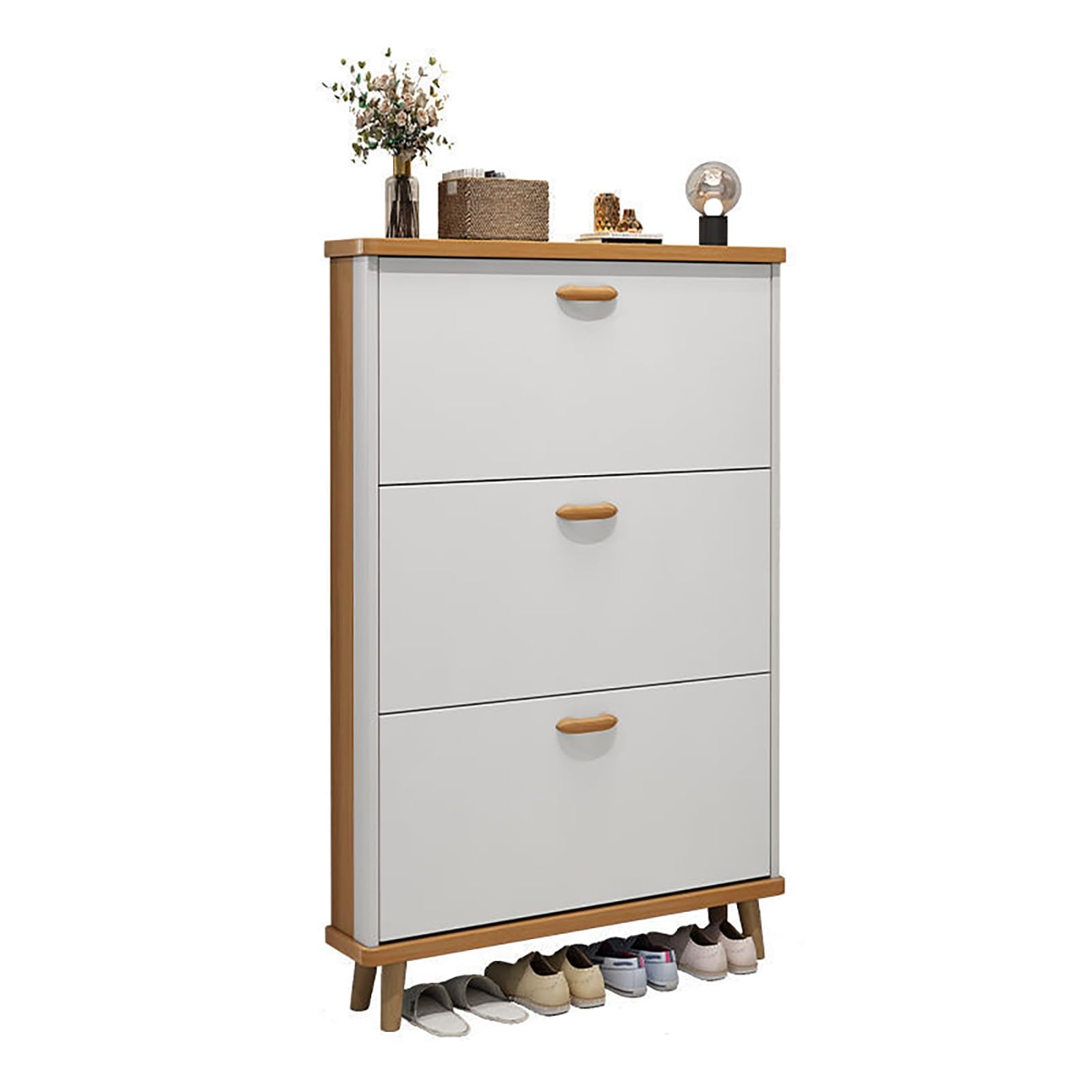 超薄型転倒バケツ靴キャビネット シューズボックス 下駄箱 省スペース 木製 シューズラック 靴 収納 靴..