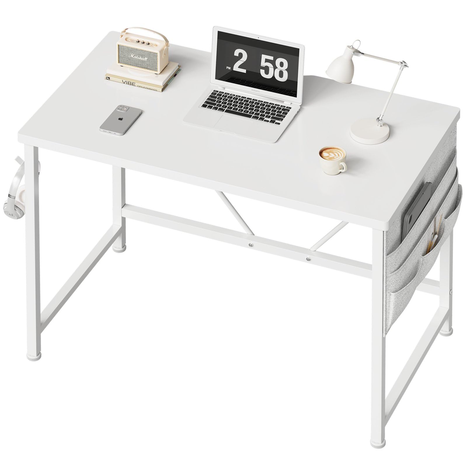 デスク パソコンデスク デスク 幅120*奥行55cm つくえ 収納袋付き勉強机 フック付き学習机 在宅ワークデスク オフィスデスク モニターアーム取付対応 組立簡単 テレワーク 黒い(3)