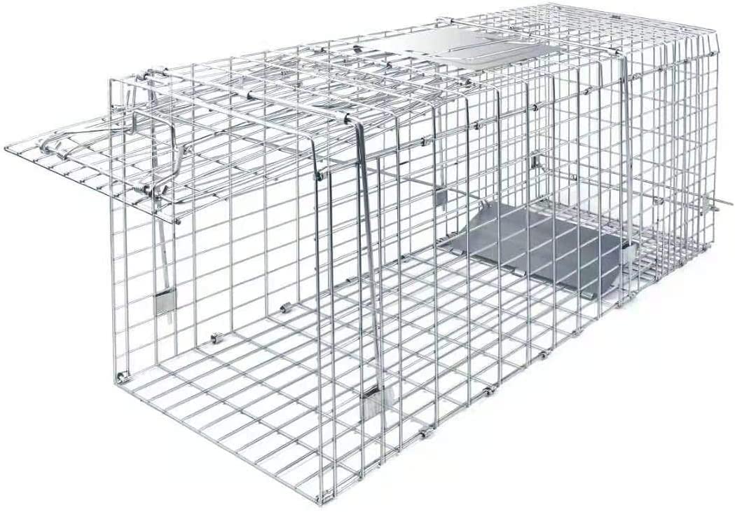 動物用捕獲器 アニマルトラップ 踏み板式 野良猫 迷子猫 小動物 保護 害獣駆除 農業作物保護 簡単組立 設置 (LL 93cm*37cm*33cm)