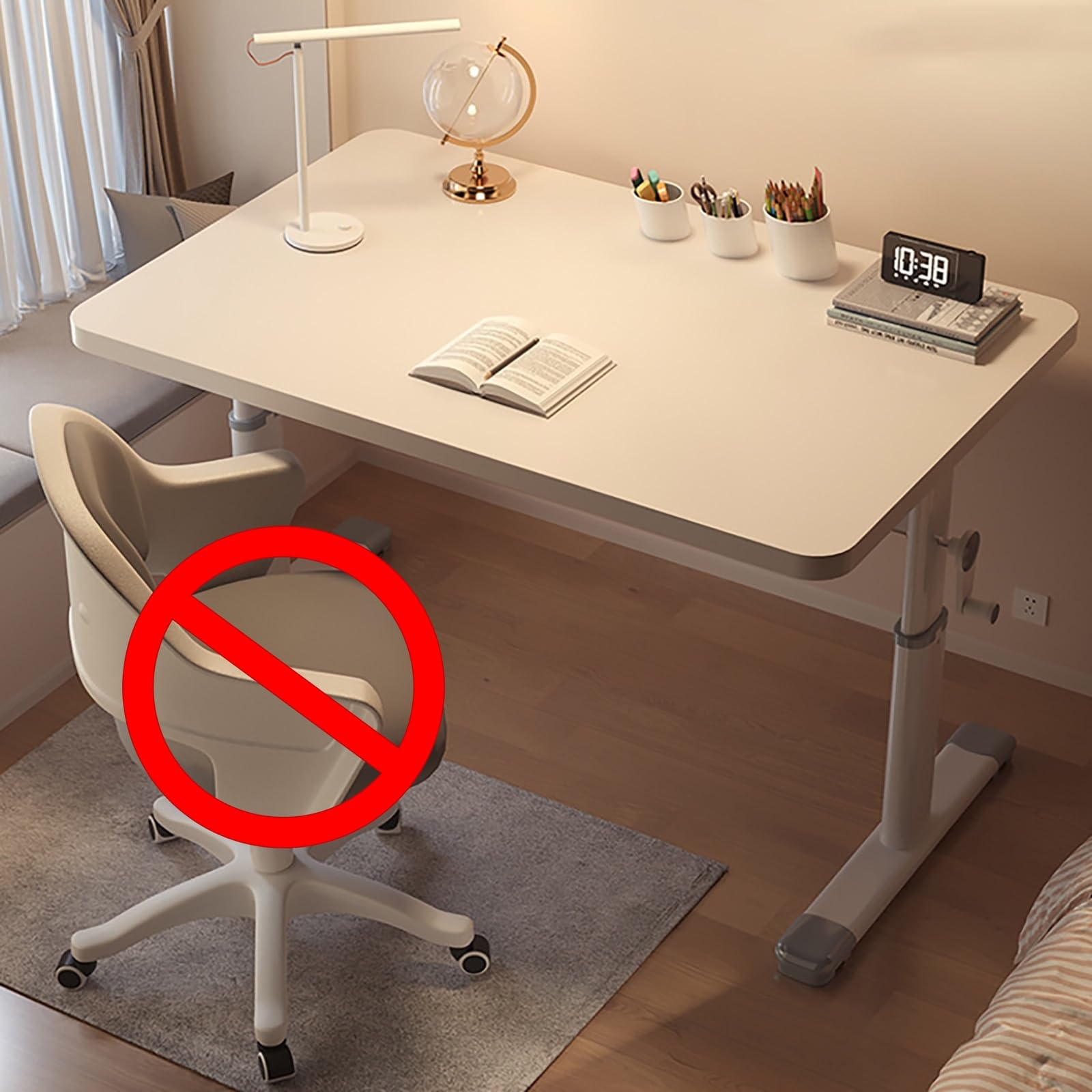 手動昇降式デスク リフティング学習机 ゲーミングデスク 昇降デスク スタンディングデスク PCデスク シンプルデスク 多機能 昇降式学習テーブル ライティングデスク ハンドクランク昇降高さ 60-80cm 勉強机 全学年対応 頑丈で耐久性がある 組み立て簡単 ホワイト