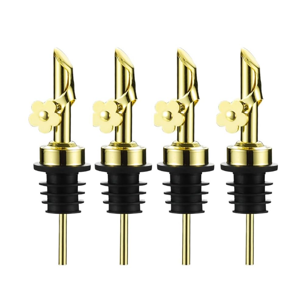 4個のオリーブオイルディスペンサースパウト交換用漏れ防止デザインボトルポアラーゴールド