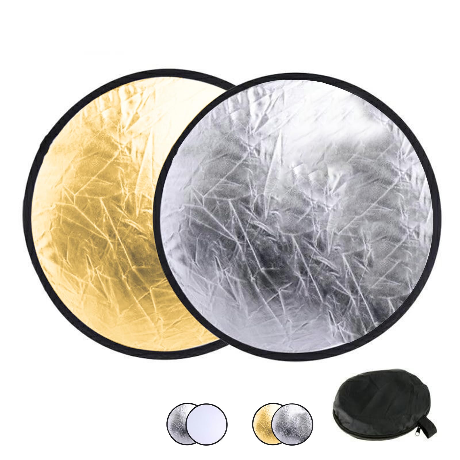 2-in-1 レフ板 撮影用 30cm レフ版 小型 丸レフ板 銀 金 白 折り畳み式レフ板 両面タイプ 反射板 補光 ..