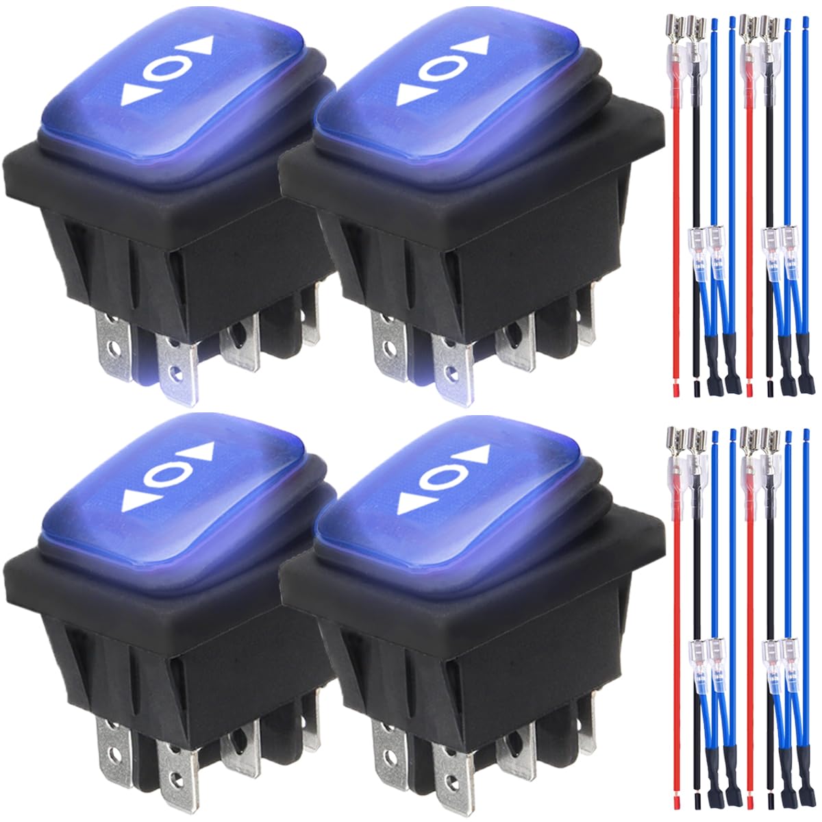 ブルーモータ極性反転スイッチ4箇防水制御パンザースイッチDCモータ10A (LED DC 12V) 6針3位置(オン)-オフ-(オン)跳ね線付きです