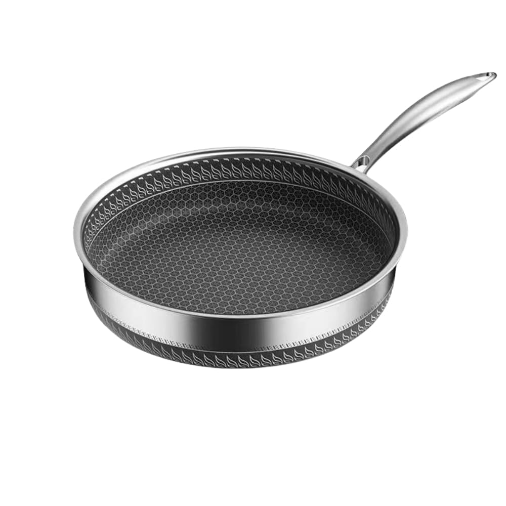 フライパン 中華鍋 316ステンレス鋼フライパン 深型 高耐久の 深型フライパン ハニカムパターンの焦げ..