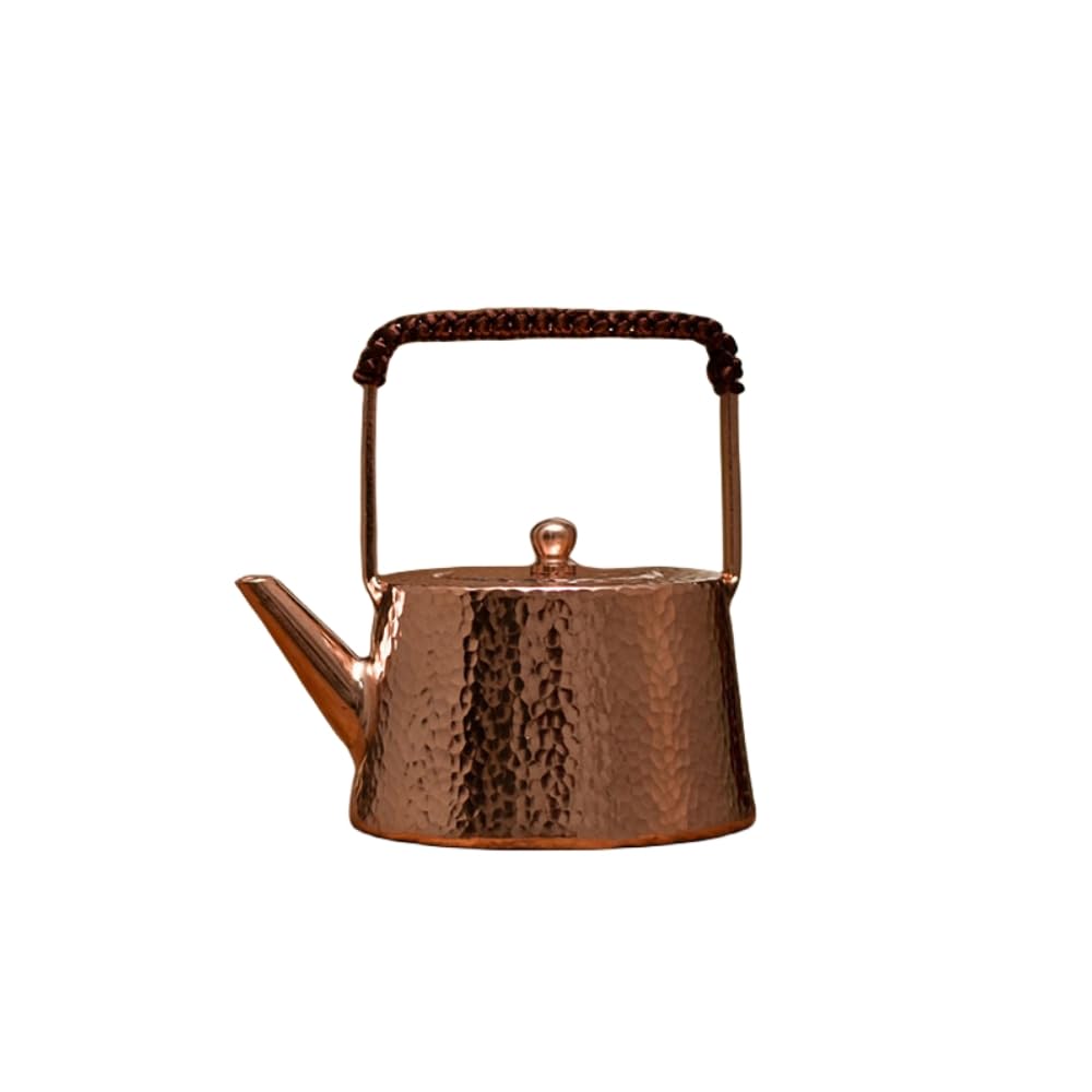 純銅ケトル 銅製のやかん 純粋な手作りの小さな銅のポット 純銅のティーポット 伝統工芸品 手作り 自宅用にもギフトにも適しています (ブラウン,800ml)