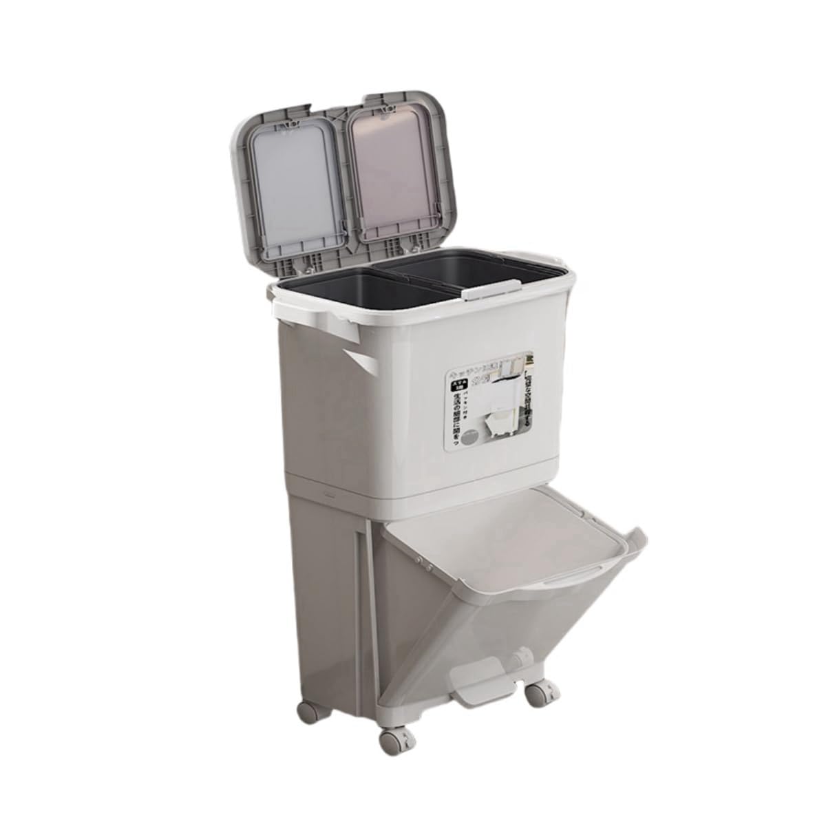 ゴミ箱 分别 蓋付きゴミ箱 フリップ蓋ゴミ箱 縦型 蓋付きキッチンゴミ箱 大容量 キャスター付き 静音 キッチン用 家庭用 (34L 2層)