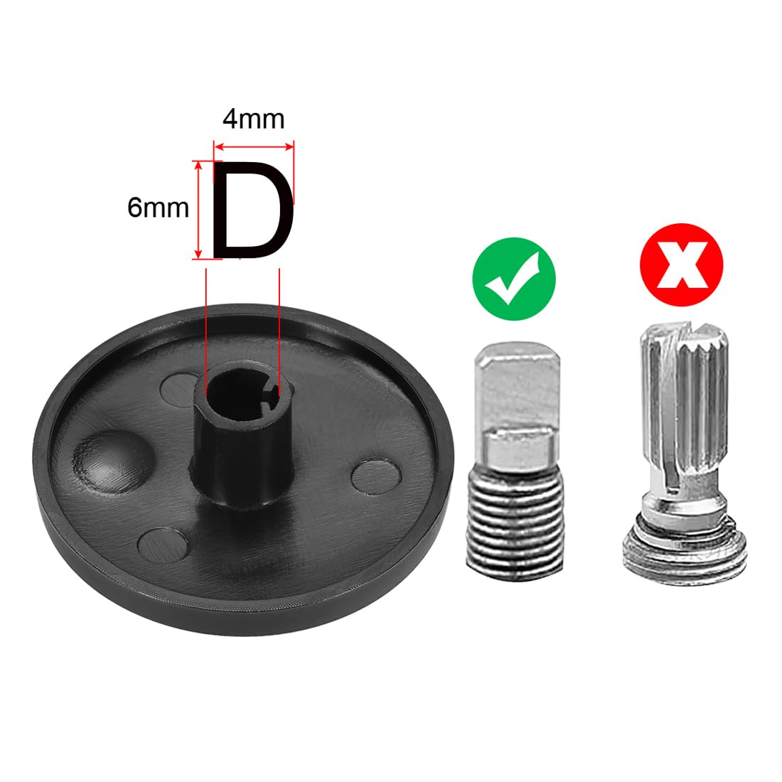 T ポテンショメータノブ プラスチック製 ブラック 6 mmシャフト穴径 Dタイプ 5個入り D 6mm-5個-A