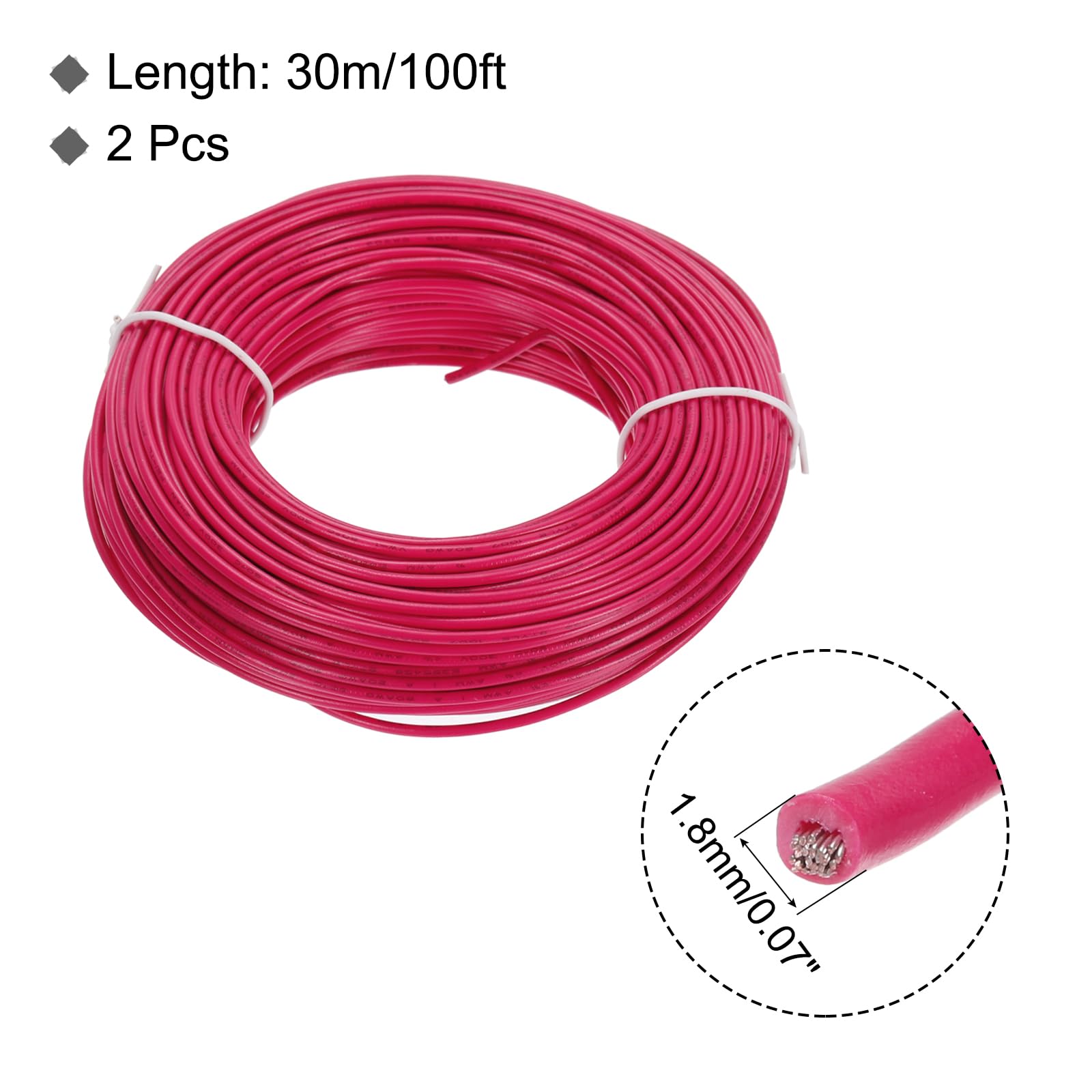T20AWGワイヤー20ゲージストランドワイヤーPVCフックアップワイヤー、UL1007めっき銅ワイヤー30m/100ft赤内部接続ワイヤー用