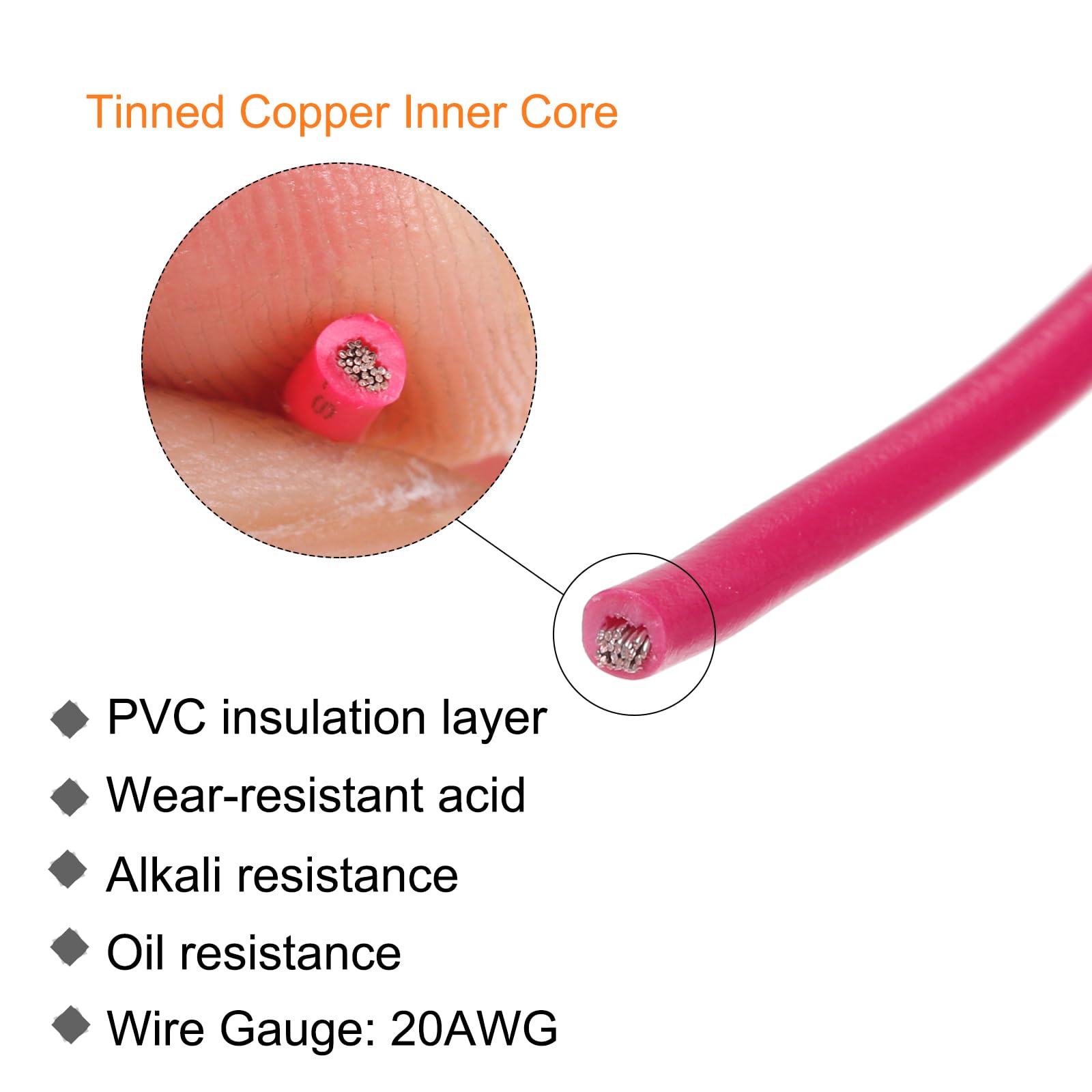 T20AWGワイヤー20ゲージストランドワイヤーPVCフックアップワイヤー、UL1007めっき銅ワイヤー30m/100ft赤内部接続ワイヤー用