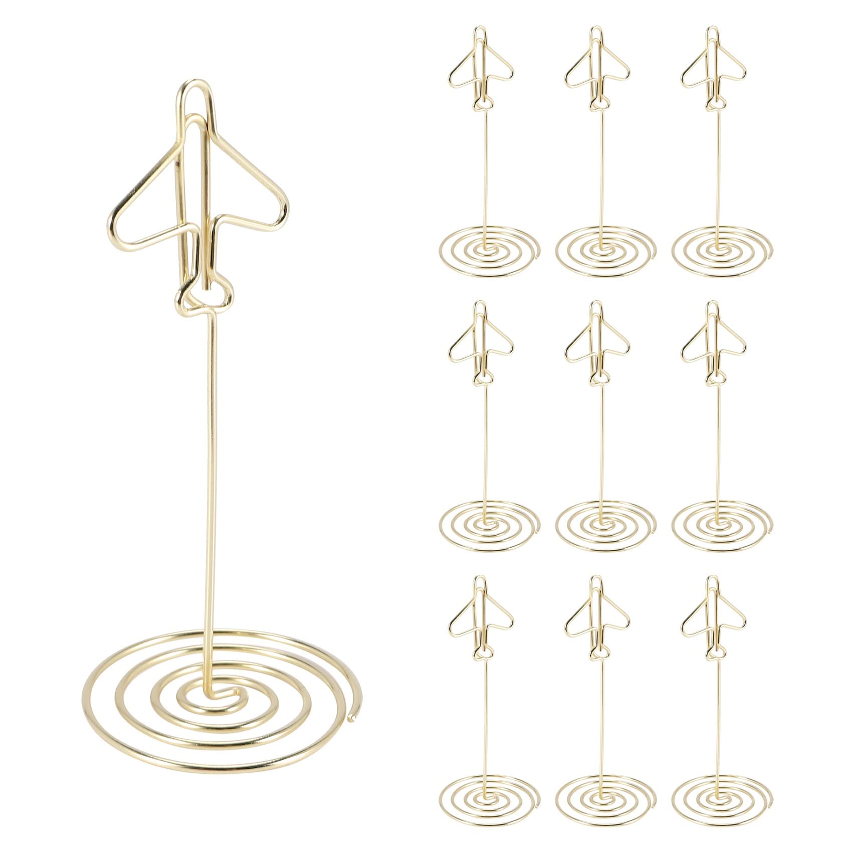 10個メモクリップホルダー、テーブル番号名前カードホルダーデスクトップメタル名刺写真ベース付きゴールドプレーンフレーム