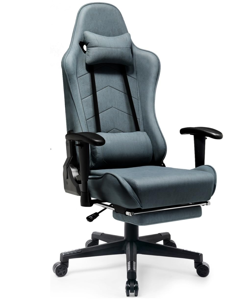 イス ゲーミングチェア オットマン オフィスチェア チェア フットレスト リクライニングチェア ファブリック PUレザー ハイバック おしゃれ パソコンチェア ワークチェア デスクチェア 昇降調節 WBLUE