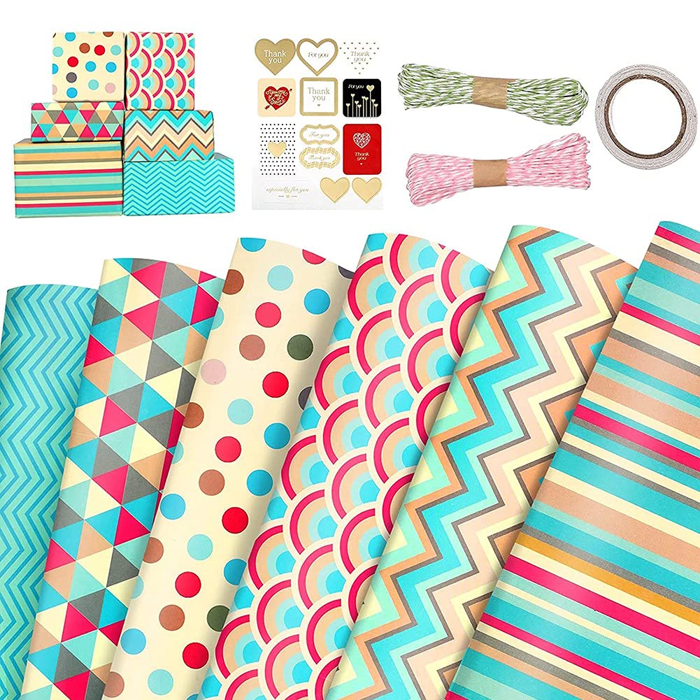 包装紙、クリスマスバースデーパーティー用、包装紙セット、6個、ギフト包装紙、プレゼントギフト包装紙