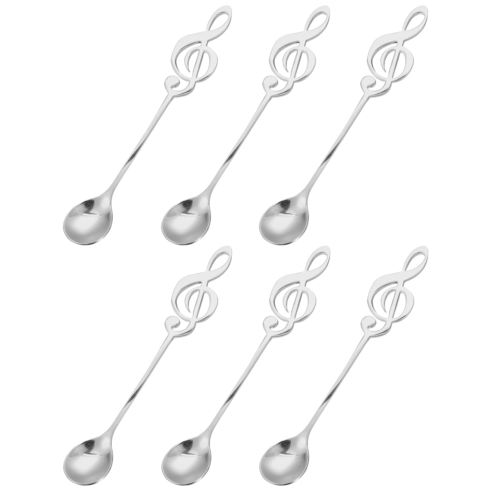 T 6個セット ステンレス製 音符 デザートスプーン ティースプーン コーヒースプーン シルバー 6"