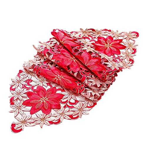 クリスマス刺繡テーブルランナー、中空のお茶のテーブルクロス、レストランダイニングクリスマスパーテ..