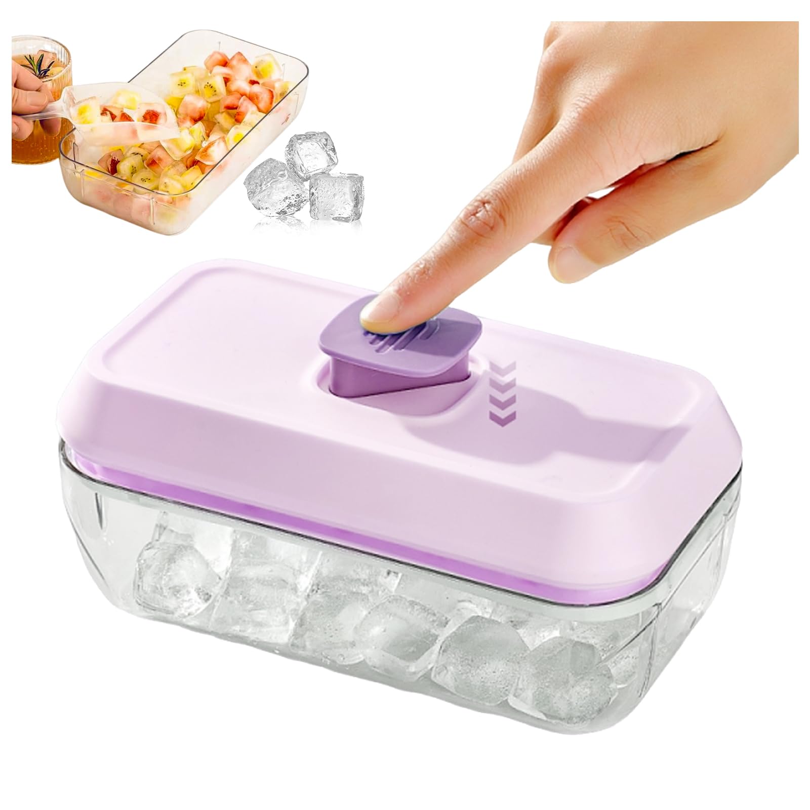 製氷皿 四角氷 氷18個 保存容器付き 蓋付き【ワンプッシュで氷が取れる】製氷器 製氷機 シリコン製 氷機 製氷ケース アイスキューブ 氷トレー 小分け 氷取り出しやすい 大容量 家庭用 冷凍保存 耐久性 氷のシャベルが付属しています (パープル)
