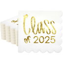 卒業式カクテルナプキン 100枚 5 x 5インチ クラス 2025年 Congrats Grad Scalloped Paper Napkins ホワイトゴールド 卒業ナプキン ディナー 飲料 卒業 卒業 デコレーション