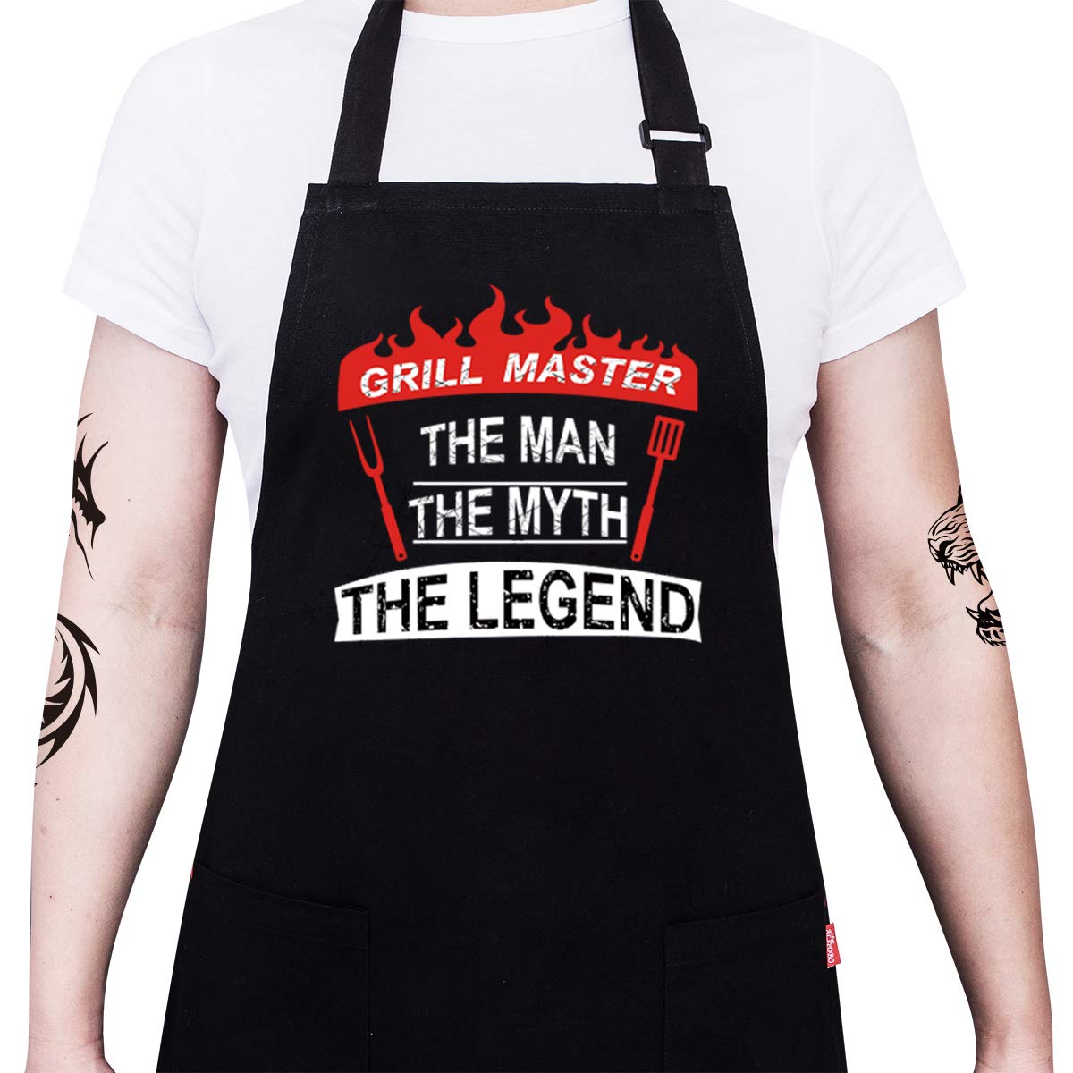 グリルエプロン 面白いBBQエプロン 男性用 お父さんに 調節可能なシェフビブエプロン ポケット2つ 長さ40インチの紐付き 料理やベーキングに最適 ブラック