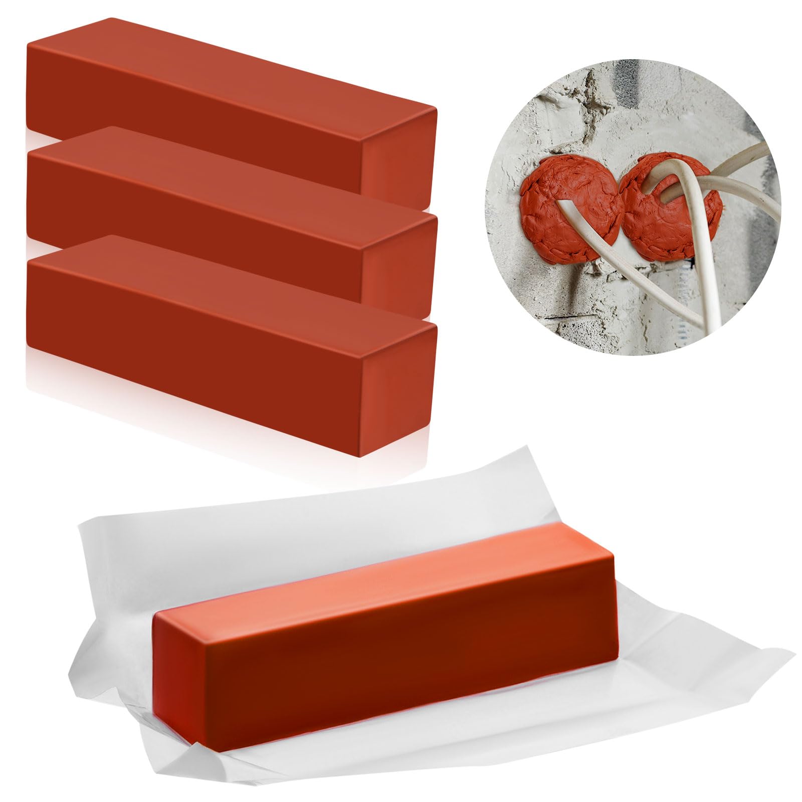 4個 防火 成形パテ ダクトシール パテ 電気パテ 壁 ダクト 配管工用 3.72cm x 15cm レッド (立方体スタイル)