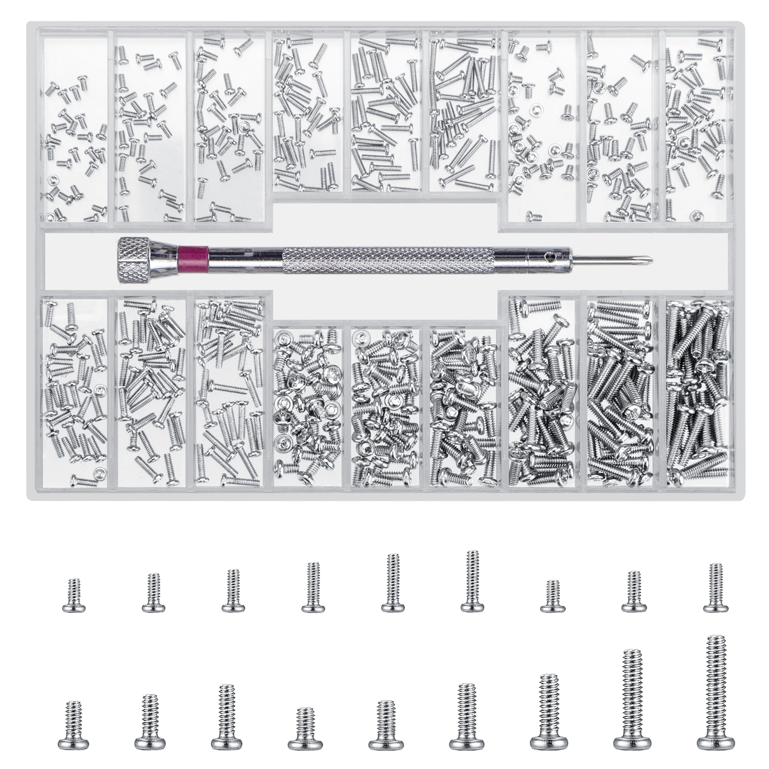 ノートパソコンねじ500本、M1.2/M1.4/M2 小型小型マイクロ小型小型ネジ、電子機器用、パソコン交換用ネジ メガネウォッチSSD M.2ハードドライブ修理ネジ(シルバー) (M)