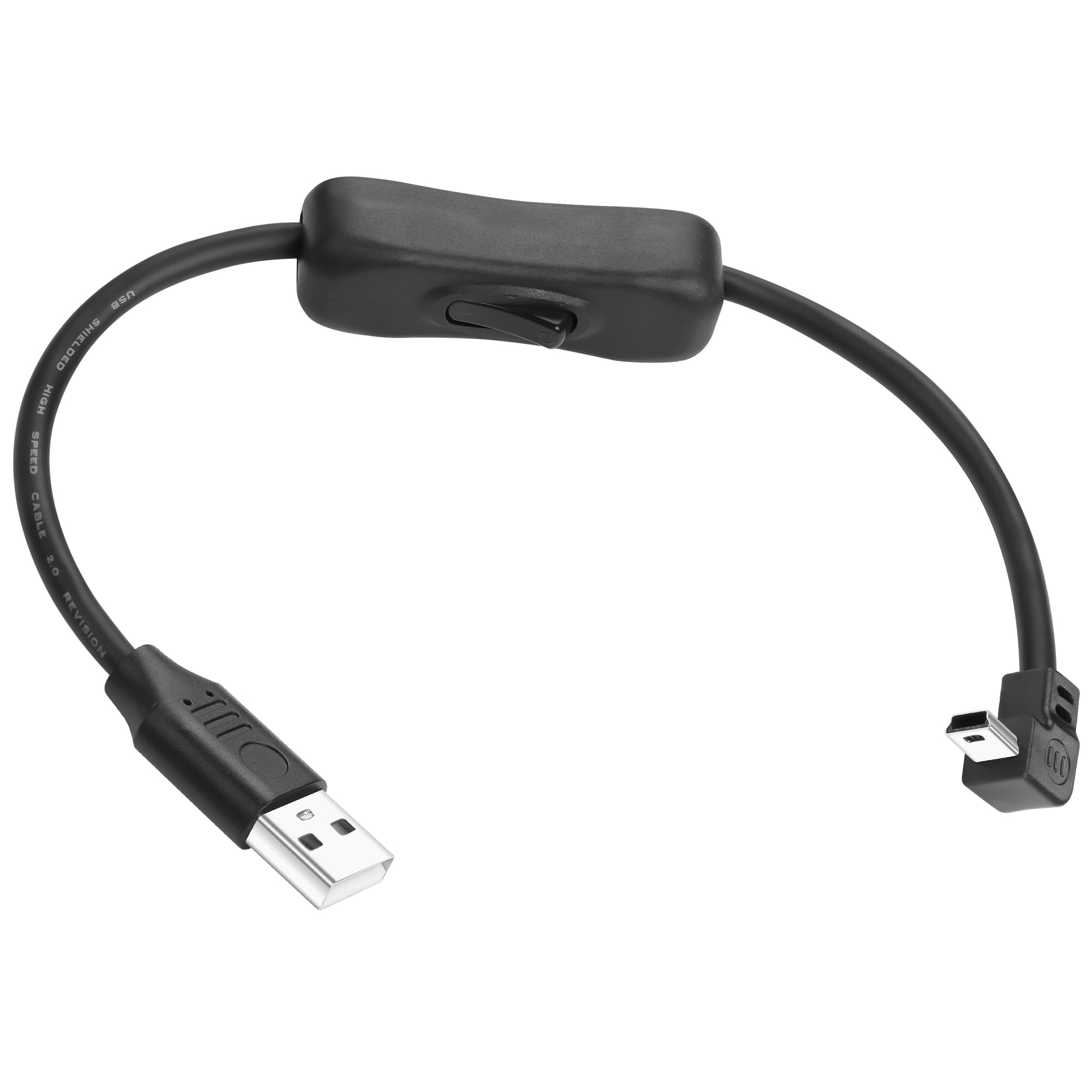 USB - Mini USB充電ケーブル 90度 Mini USB B to USB-A 2.0 延長ケーブル USBからミニUSB オン/オフスイッチ付き延長コード PC ノートパソコン モバイルパワー 車 GPS 1フィート/アップアングル用