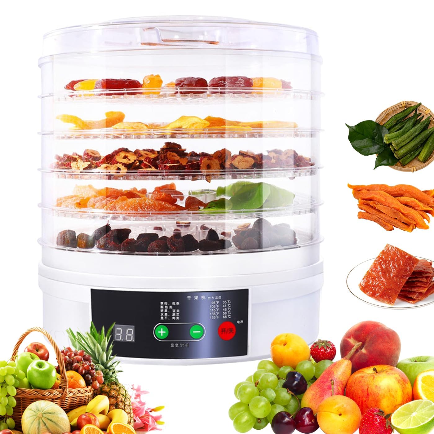 5段食品乾燥機、350W食品乾燥機、48時間タイマー付き、35〜75℃温度調節可能、取り外し可能なトレイ付き..