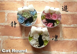 送料無料「キャットラウンド」プリザーブドフラワー プレゼント 愛猫家 結婚記念日猫好き 枯れない 花 ギフト ペット ねこ 贈りもの 退職祝い 結婚祝い 卒業 お礼 御祝い バレンタイン ホワイトデー 母の日 父の日 誕生日 プレゼント交換