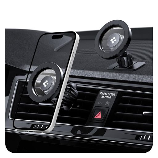 Spigen スマホホルダー 車【2 in 1 構成】強力なマグネット内臓 MagSafeリング付属 追加ダッシュボードマウント付き スマホスタンド 車載 iPhone 16/15/14/13/12シリーズ MFT13 ACP08314 (ブラック)