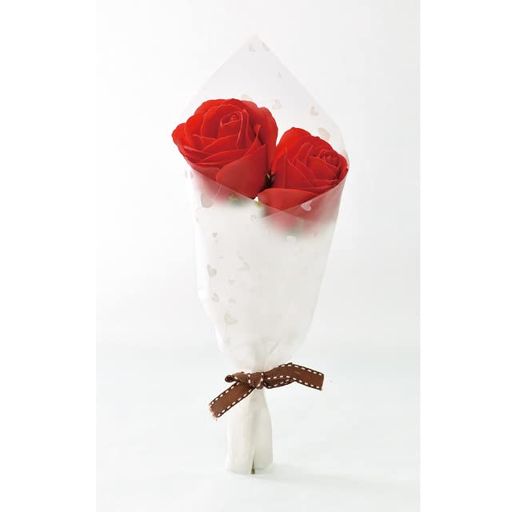 ポピー名古屋 ソープフラワー シャボンフラワー 造花 ギフト プレゼント 2輪ブーケ バラ 花束 約29cm クリアケース付き SBL-151 レッド