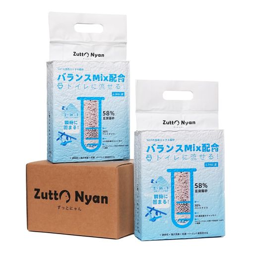 ペット用品 1.【新しくなった5in1配合|全面的な性能アップグレード】 Zutto Nyanの猫砂は、従来の3in1配合から進化し、Sグレードおから58%+ベントナイト30%+キャッサバ(木薯)10%+高分子吸収体(SAP)1%+重曹1%の5in1配合へとアップグレードされました。 新たに加えた10%のキャッサバ粒は、天然素材ならではの高い吸水性と低粉塵性を持ち、固まりのスピードと強度を大幅に向上させると同時に、底面へのこびりつきを防ぎ、崩れにくさも実現。従来の「厚くて洗いにくい猫砂トイレ」の悩みから解放され、掃除の手間を軽減します。 さらに、5in1猫砂は粒径も科学的に最適化されており、大粒と小粒をバランスよく配合。飛び散りにくく、猫の足裏に付きにくい設計で、さまざまな猫砂トイレに対応し、使用感が全方位的に進化しています。 2.【SAPx重曹|48時間消臭・小空間アパート向け】 従来の鉱砂は尿を包むだけで臭いが残留しやすいのに対し、Zutto NyanはSAPが尿を素早く吸収し密封、重曹がアンモニアを分解するW消臭システムを採用。高い消臭力でニオイを根本分解し、48時間抗菌・消臭効果が持続します。
