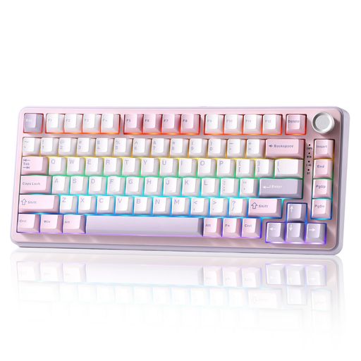YUNZII B75 PRO 75% ガスケットゲーミングキーボード 無線メカニカルキーボード BT/2.4G/有線 ワイヤレス ホットスワップ 搭載 RGB ノブ付きカスタムキーボード Mac/Win用 技適認証取得 (紫, ミルク…