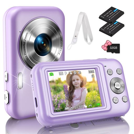 日常使用、旅行、子供用 【4400万画素&amp;HD1080P録画】このデジタルカメラは最大4400万ピクセルで、44MPの画像解像度と1080pのビデオ解像度をサポートし、優れた録画と撮影性能を発揮します。このカメラ コンパクトは 16 倍デジタル ズームをサポートし、W/T ボタンを使用して画像をズームインまたはズームアウトできます。 2.4インチのディスプレイ画面により、写真を簡単に表示でき、どこでも写真やビデオの撮影を楽しむことができます。 (使用する前には付属しているTFカード(Micro SDカード)をフォーマットする必要があることをご注意ください。また、本製品は最大32GBまでのMicro SDカードを対応しかできません。) 【16倍ズーム&amp;2.4インチIPSスクリーン】このコンパクトカメラには16倍デジタルズームと内蔵フラッシュライトが装備されており、W/T ボタンを使用して撮影した画像をズームインする機能があり、遠くの物体を簡単に見ることができます。この vlogカメラは 2.4インチ IPS LCD スクリーンを採用しています。クリアで高画質の写真/ビデオを撮影できます。