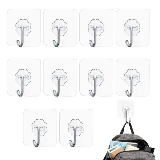 【製品仕様】サイズ:6*6 CM、数量:10個、色:透明。 【外観デザイン】透明なパッチを用いて花の形をした金属フックを組み合わせ、シンプルで清新なスタイルで、様々な家庭環境によく溶け込み、壁面の美しさに影響を与えない。 【取付方式】強力な接着剤固定により、穴を開ける必要がなく、取付が便利で壁面に損傷を与えず、タイル、ガラス、ラテックス塗料などの多種の滑らかな壁面に適用する。 【防水性能】画面の中の水しぶき要素からわかるように、良好な防水性を備えており、トイレやキッチンなどの湿気のある環境でも安定して使用できる。 【十分な数量】1組には複数の粘着フックが含まれており、家庭の多エリア(玄関鍵掛け、浴室タオル掛け、キッチン調理器具など)の収納ニーズを満たすことができ、実用性が高い。