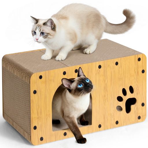Gimars 猫 爪とぎ ハウス XXLサイズ 特大 爪研ぎ ダンボール 59.5x29.5x28cm 高密度 耐久 頑丈 組み立て式 多頭飼い 大型猫 キャットハウス 室内用 おもちゃ 休憩 ストレス解消