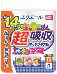 【送料込・まとめ買い×6個セット】大王製紙 エリエール 超吸収 キッチンタオル 70カット 4ロール入り