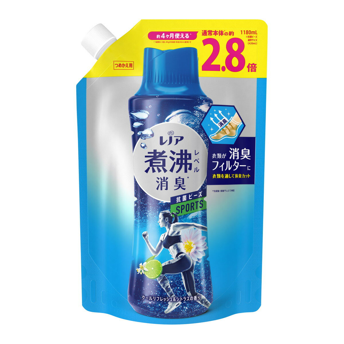 楽天マイレピ　P＆Gストア【期間限定特価】【送料込・まとめ買い×6個セット】P&G レノア 煮沸レベル 消臭 抗菌ビーズ スポーツ クールリフレッシュ&シトラスの香り つめかえ用 超特大 1180ml 洗たく用消臭芳香剤